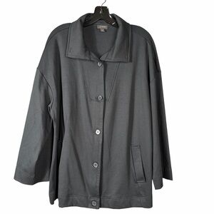 J. Jill Wearever Ponte Knit Jacket XL Tall Black Button Front Boxy Stretch
